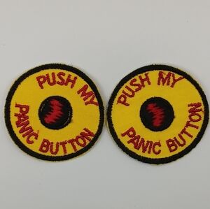 Yellow "Push My Panic Button" Embroidered Sew On Patch Pair, Set Of 2, Applique